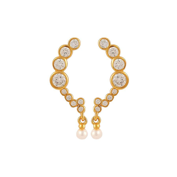 Hultquist Copenhagen Harper gold plated earrings with clear stones and pearl, elegant design, Model S08604G.