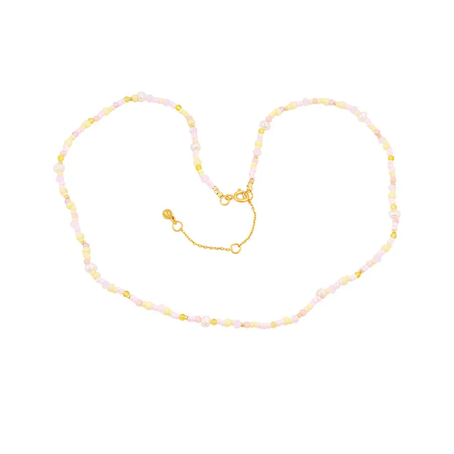 Hultquist Copenhagen Liv Perle Necklace with pastel-colored pearls and gold-colored details on a white background. Model S08624G-1