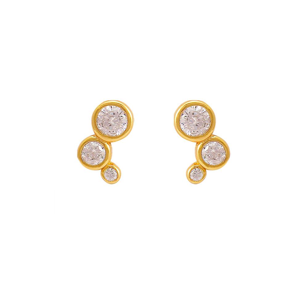 Hultquist Copenhagen Magnolia Crossaint stud earrings with three clear stones in a golden design, Model S08564G-1
