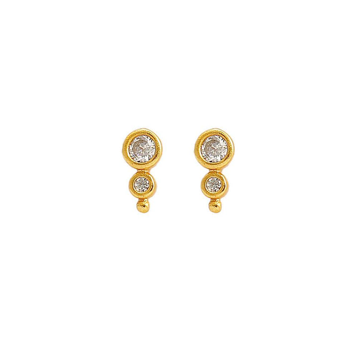 Hultquist Copenhagen Magnolia earrings in gold-plated with clear stones, seen from the front on a white background. Model S08553G-1.