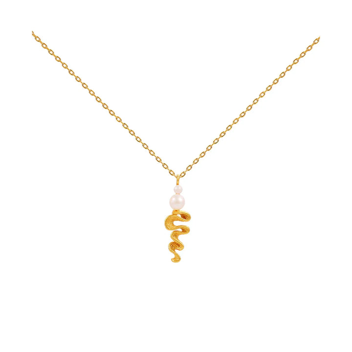 Hultquist Hedda necklace gold-plated with twisted pendant and pearls, simple and elegant. Model S08653G-1.