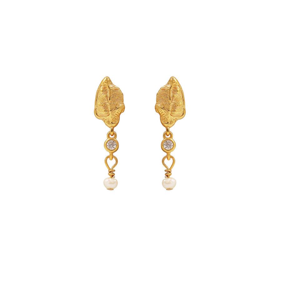 Hultquist Lorelei Petite Earrings silver-plated with leaf shape, clear stone and small pearl. Model S08481-S08481-1