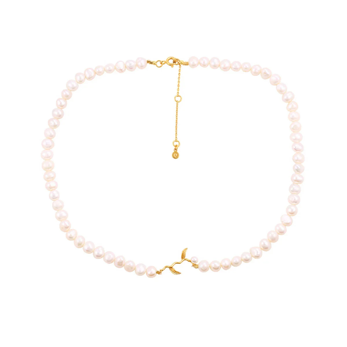 Hultquist Marigold Pearl necklace with white freshwater pearls and gold-colored clasp, Model S08660G-1.