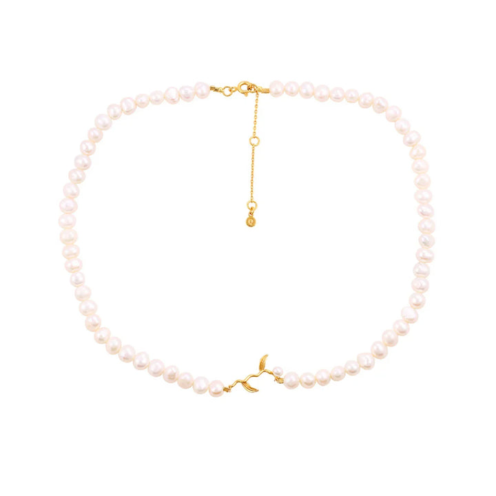 Hultquist Marigold Pearl necklace with white freshwater pearls and gold-colored clasp, Model S08660G-1.