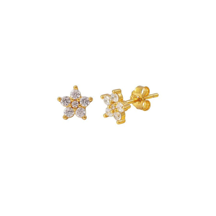 Hultquist STELLA GRANDE Stud Earrings shows gold-plated star-shaped studs with clear stones. Model S08478G