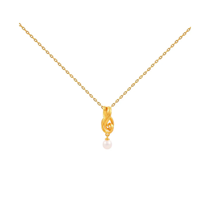Hultquist Tiril Necklace Gold plated with elegant twisted pendant and freshwater pearl, Model S08646G-1