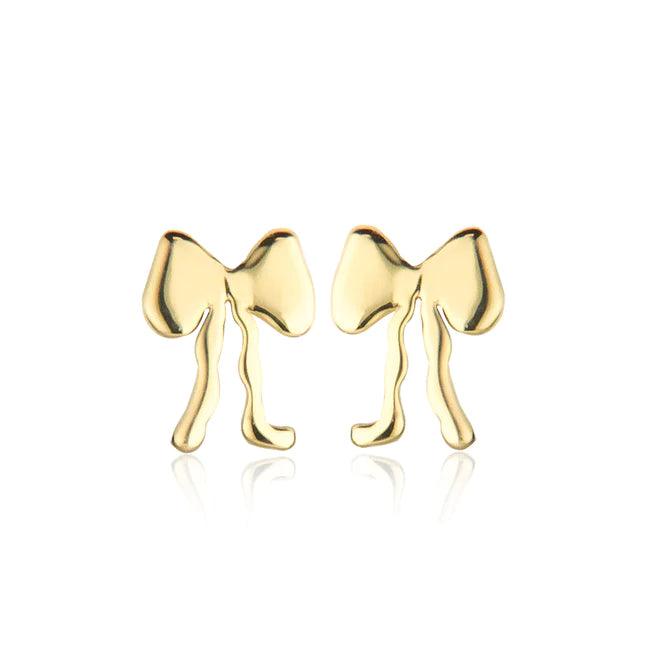 jeberg bow plain stud bow earrings in shiny gold-colored metal, elegant and simple style, Model 52820-1