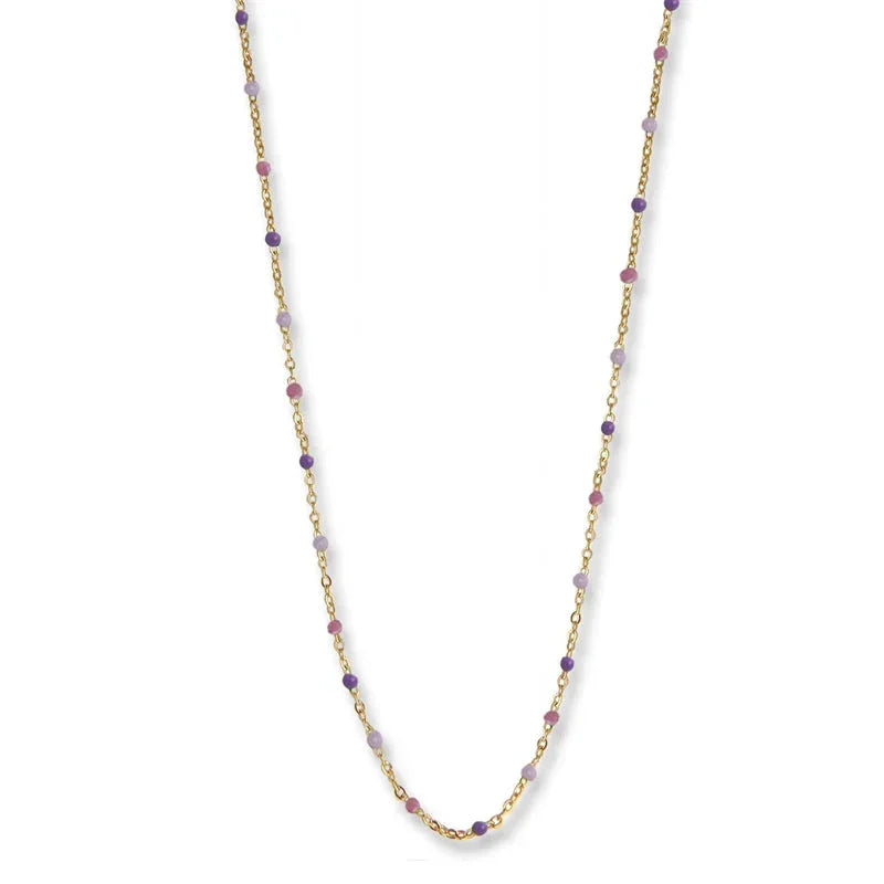 Jeberg Jewelery Lavender Necklace in gold-plated silver with small purple and pink pearls, elegant chain. Model 4630-42-G