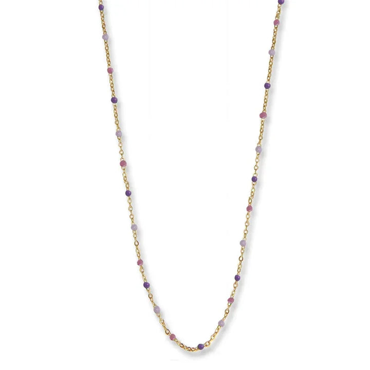 Jeberg Jewelery Lavender Necklace in gold-plated silver with small purple and pink pearls, elegant chain. Model 4630-42-G