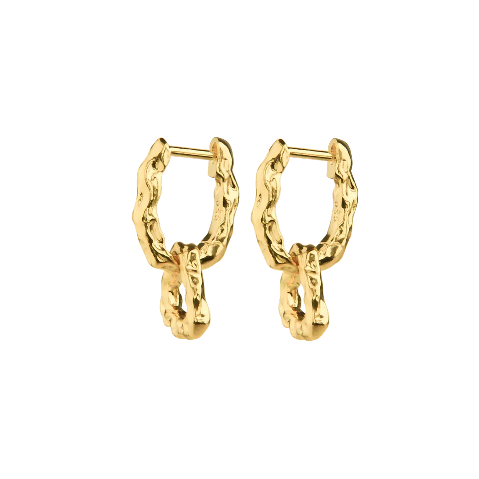 Jeberg Jewelery Pirouette Double Hoops in gold-plated silver, glossy textured surface. Model 52840-1