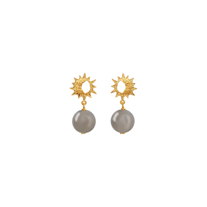 Maanesten Lulani Gold-Plated Earrings with Grey Agate – 10208A