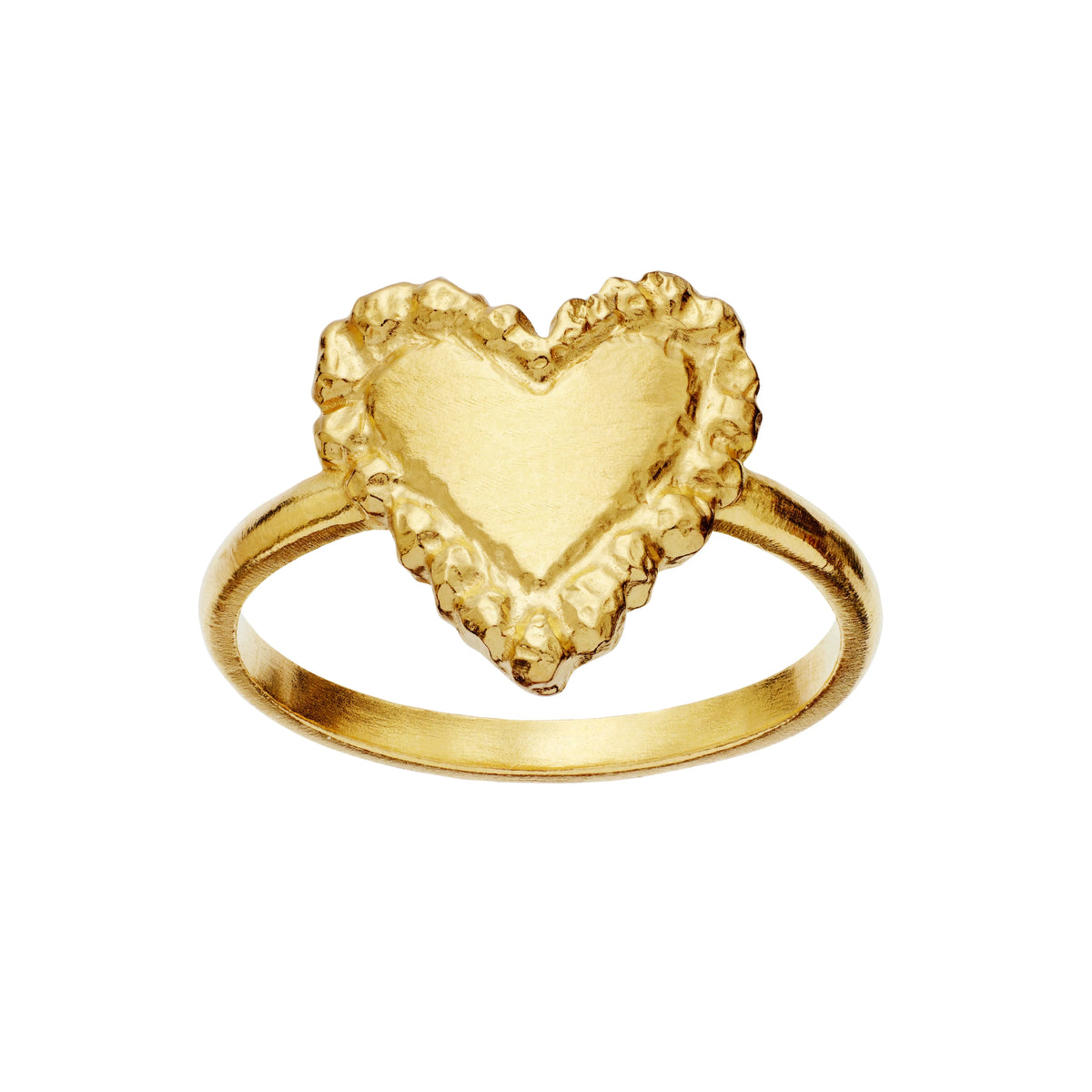 Moon stone Abra gold-plated heart ring with matte, organic surface and visible details. Model 4876a-001.