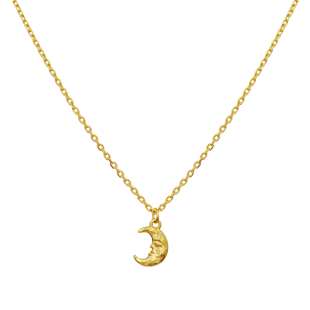 Maanesten Aila Gold Plated Necklace shows an elegant gold colored chain with moon pendant, Model 2805a-1.
