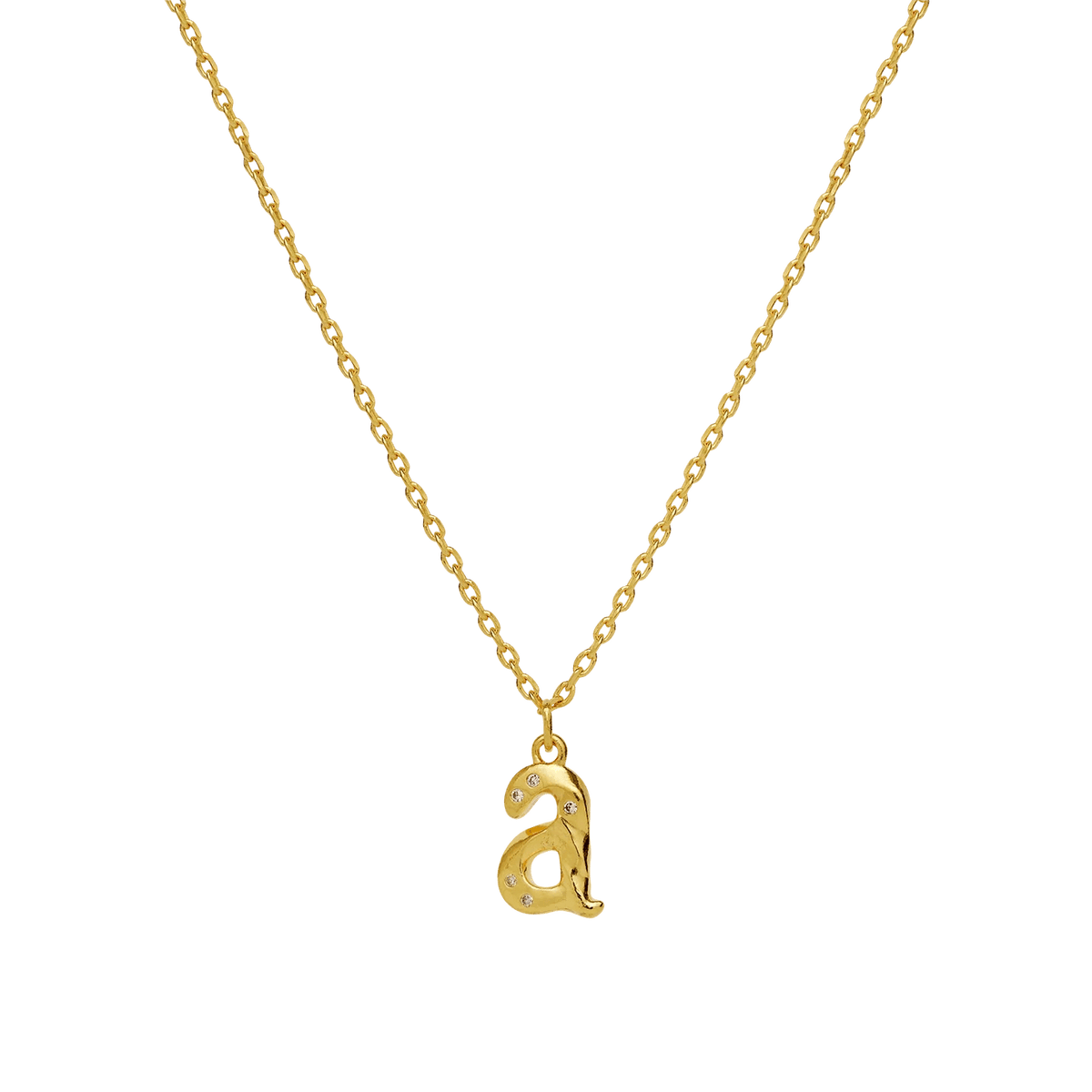 moonstone alphabet letter necklace with gold-plated letter pendant 'a', elegant chain in gold look. Model 2744a-001-1