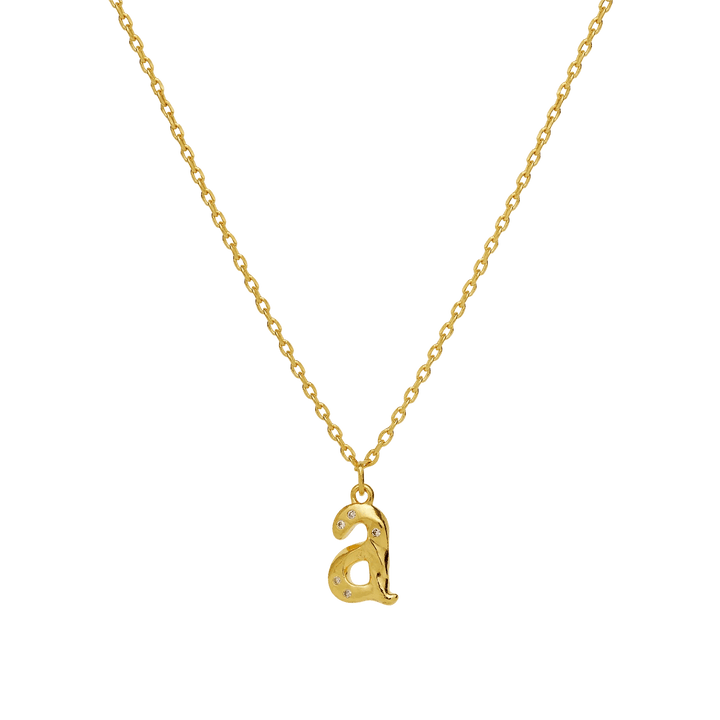 moonstone alphabet letter necklace with gold-plated letter pendant 'a', elegant chain in gold look. Model 2744a-001-1