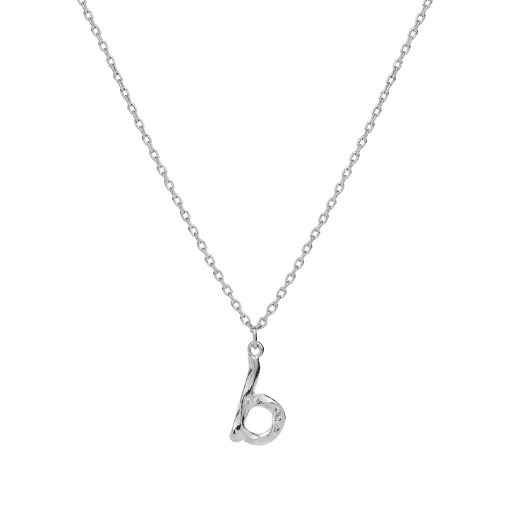 maanesten-alphabet-letter-necklace-silver-letter-pendant-a-z with polished silver pendant in the shape of a letter on a simple chain. Model 2744c-002-2
