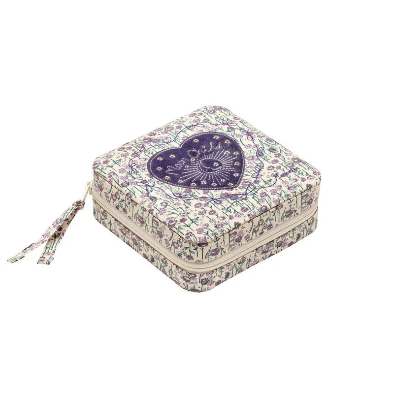 maanesten-amelia-jewelry box-purple-heart with purple heart embroidery, floral fabric, Model 4195-1