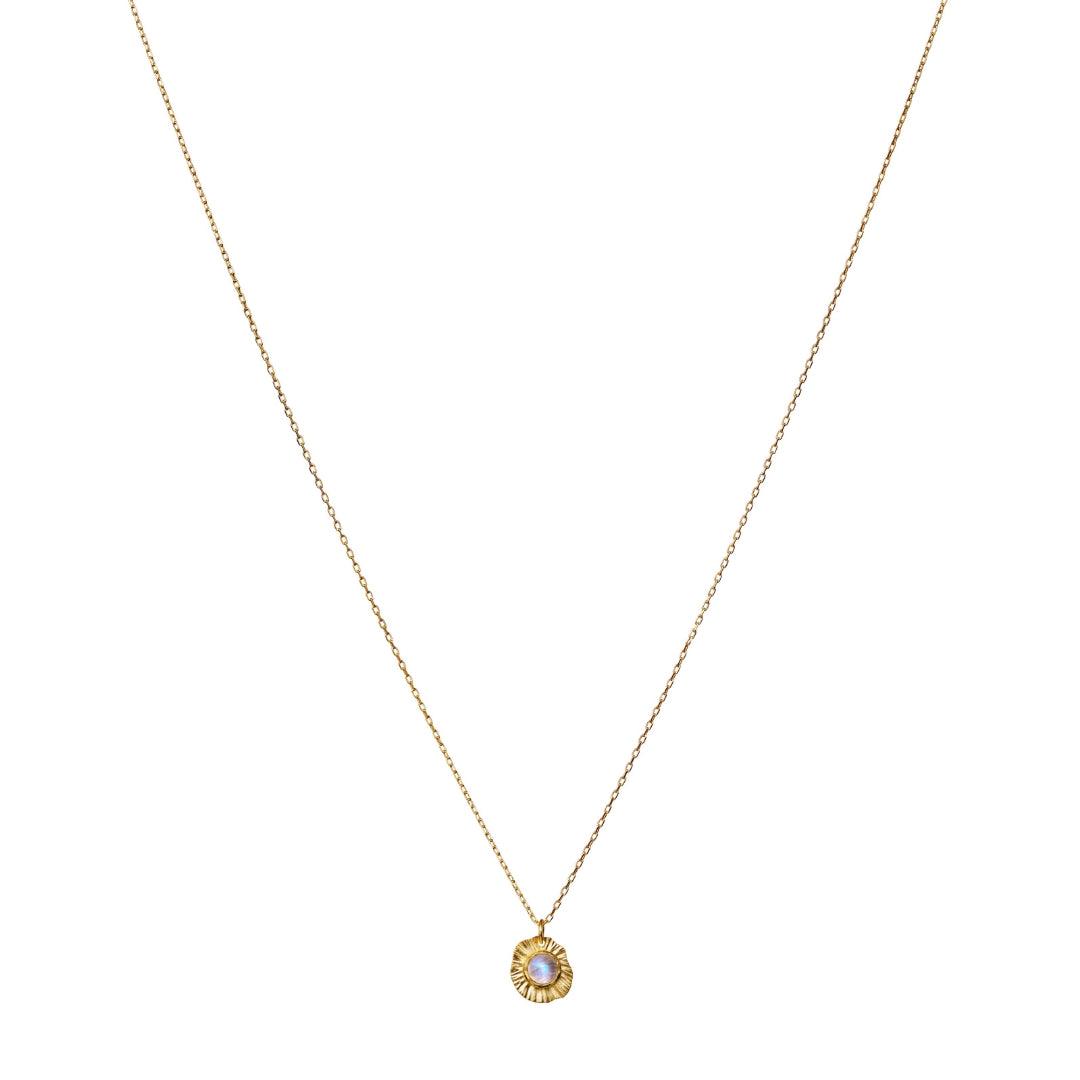 Maanesten Astra necklace 18 kt gold-plated with round pendant and white stone, Model 2652a-2652a-1.