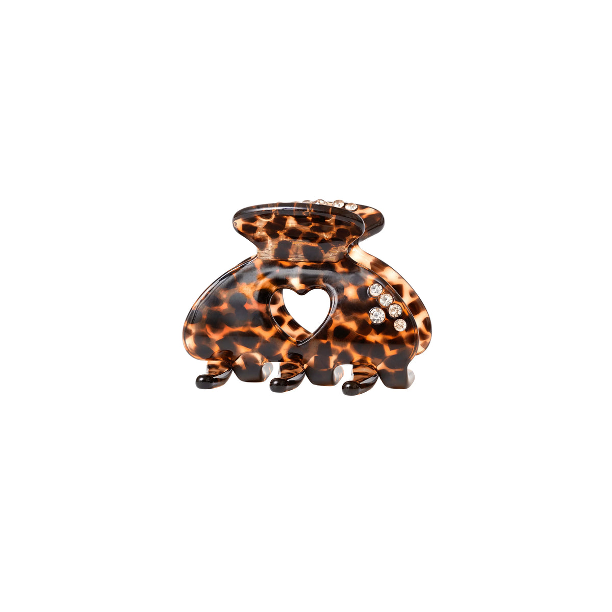 Maanesten Cerys Leopard hair clip with heart-shaped cutout and small clear stones. Model 2026-4205-1