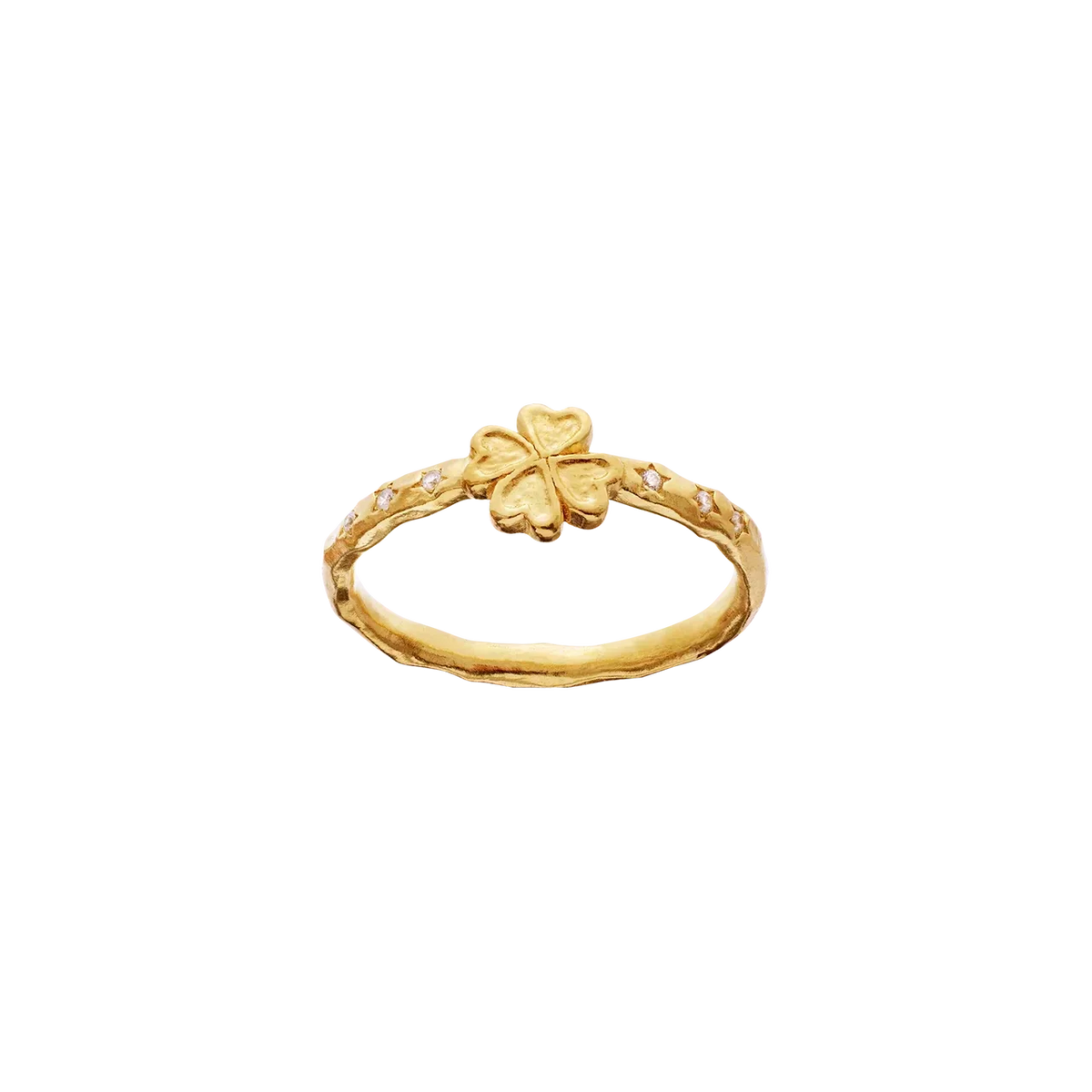 Maanesten Clover Ring gold-plated with four-leaf clover and zirconia, detail of gold ring with four-leaf clover, Model 4881a-001
