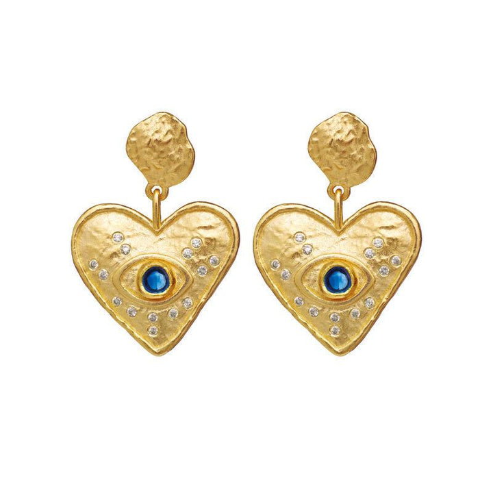 Maanesten Constantine earrings in gold-plated silver with heart shape and blue stones, Model 9850a-9850a-1