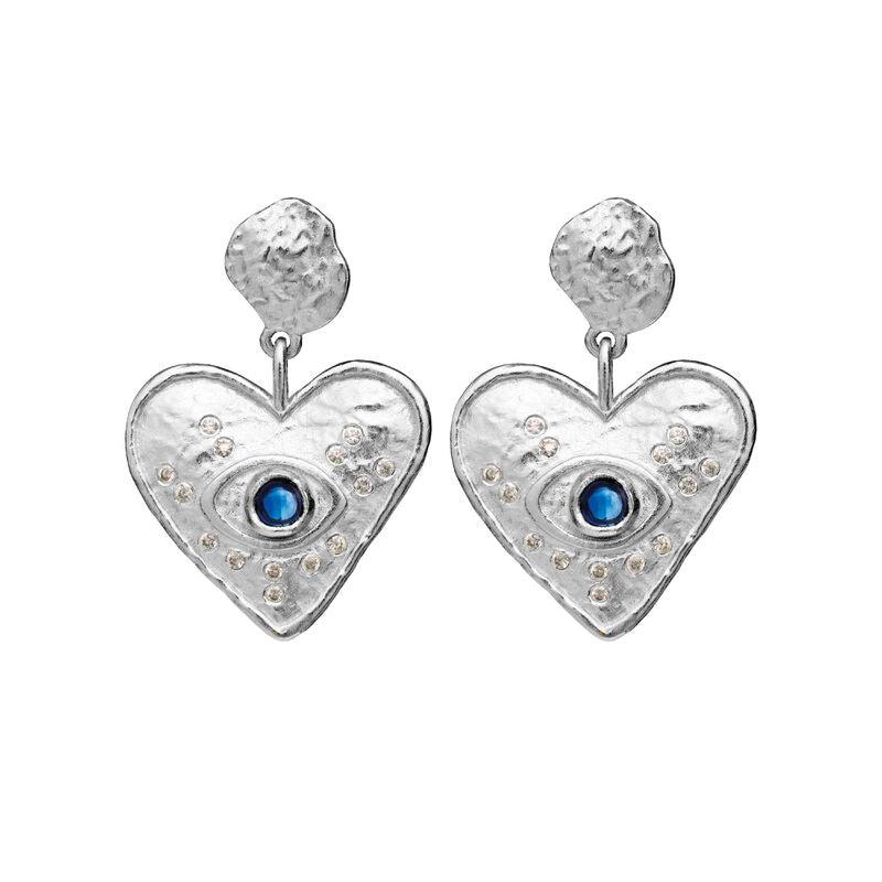 Maanesten Constantine Earrings in silver with heart shape and blue stone in the middle, Model 9850c-9850c-1.