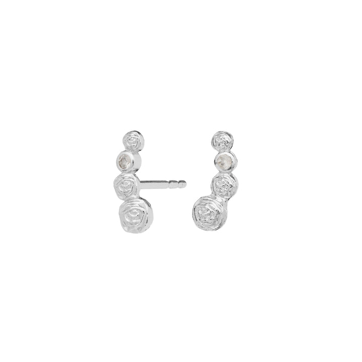 Diantha silver earrings with shiny, organic structure and small clear stones, Model 9983c-1.