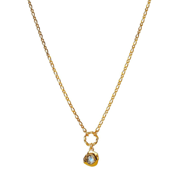 maanesten-dorith-necklace-18-kt-gold-plated with unique pendant and blue stone on simple chain. Model 2562a-2562a-1