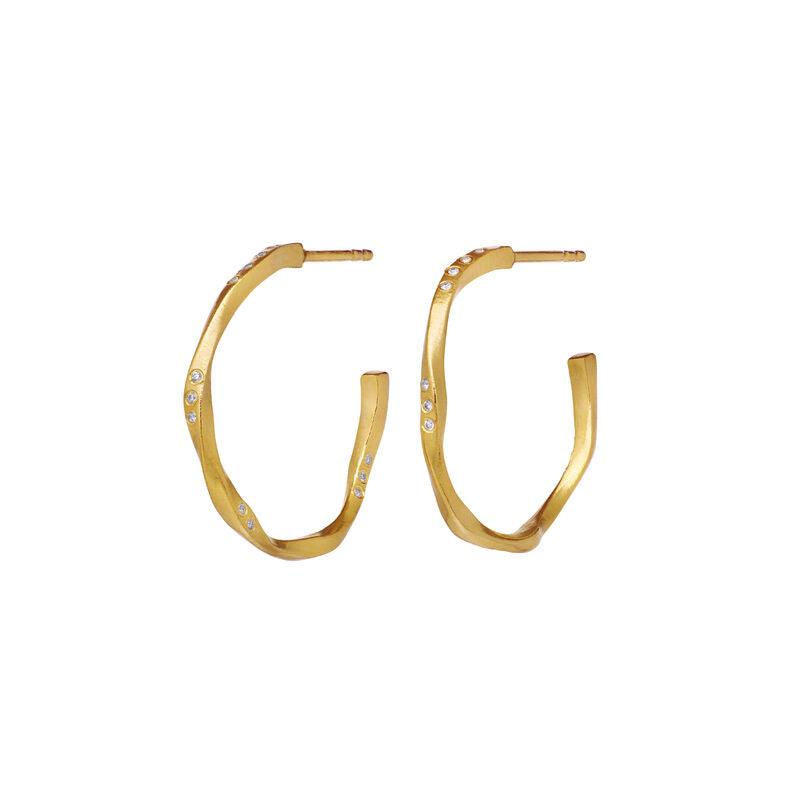 maanesten-echo-medium-hoops-23mm-gold-plated shows elegant golden hoops with discreet clear stones. Model 9862a-9862a-1