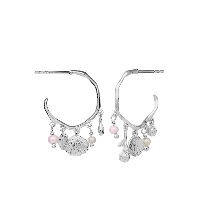 Maanesten Eve silver hoops with freshwater pearls, fine pendants and shell details, Model 9994c.