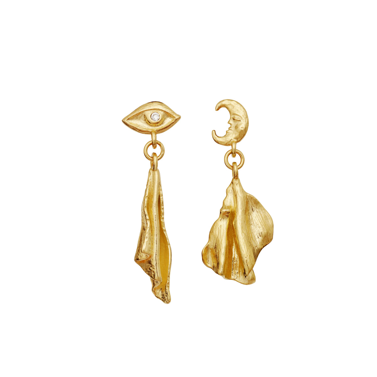 Maanesten Felicia gold-plated earrings with eye and moon, unique organic design, Model 10035a