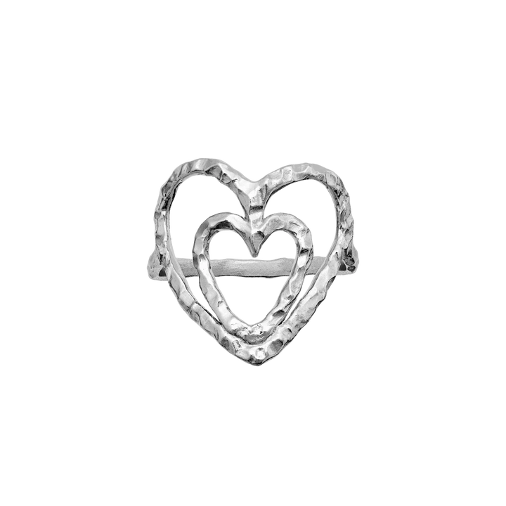Moonstone Felicity silver heart ring with hammered surface in open design, Model 4880c-001-1.