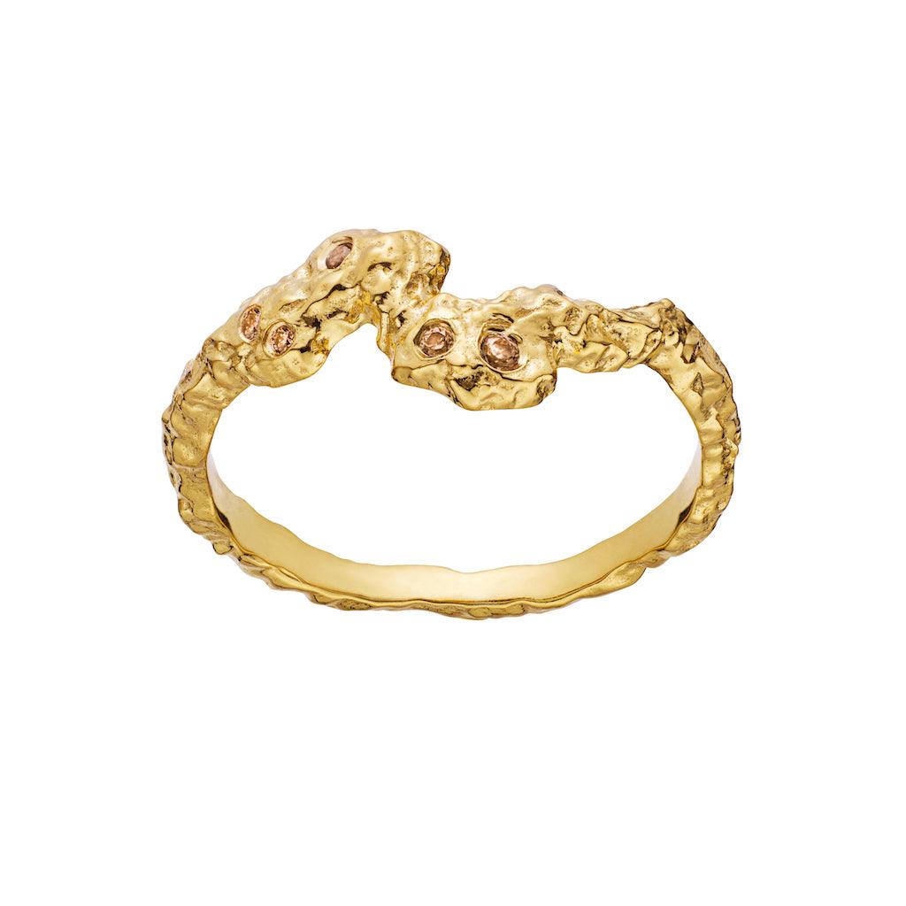 Moonstone Frida Ring gold-plated with organic shapes and small bright stones, Model 4775a-4775a-001