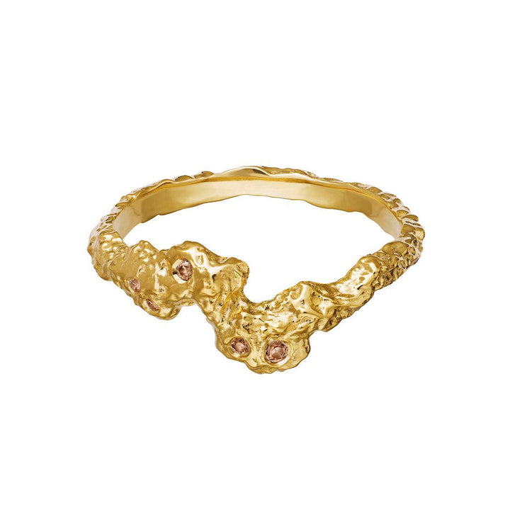 moonstone frida ring gold-plated with unique organic design in gold-plated material and small pink stones, Model 4775a-4775a-001
