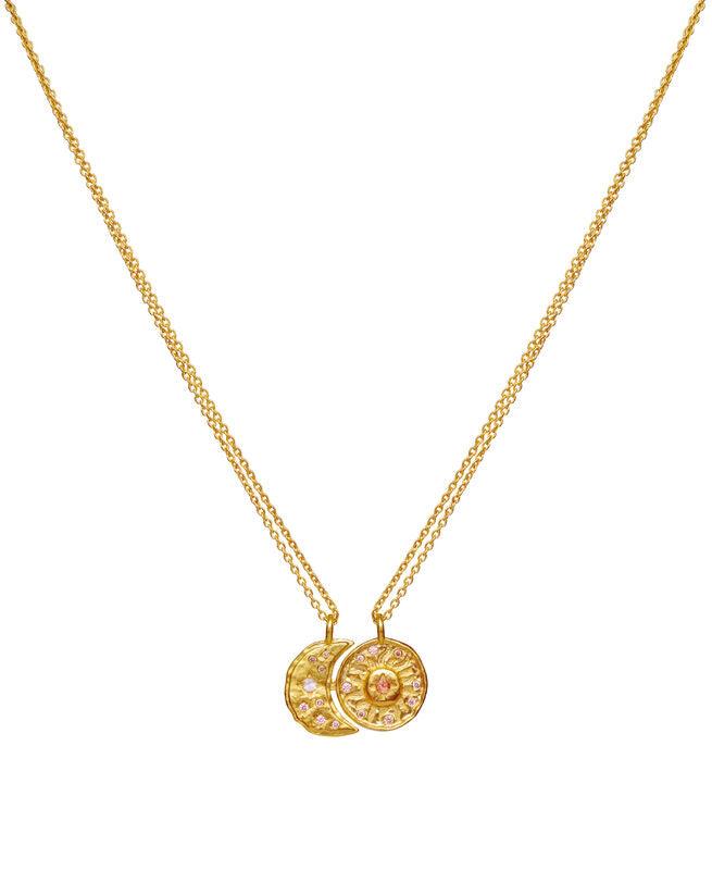 Maanesten Friendship Necklace with two gold-plated pendants decorated with colored stones, Model 2688a-1