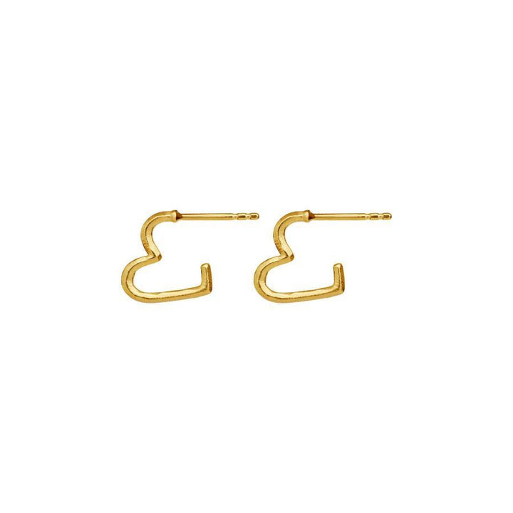 Moonstone Laia Petite gold-plated heart earrings shown as a set in a matte gold look on a white background. Model 9963a-1