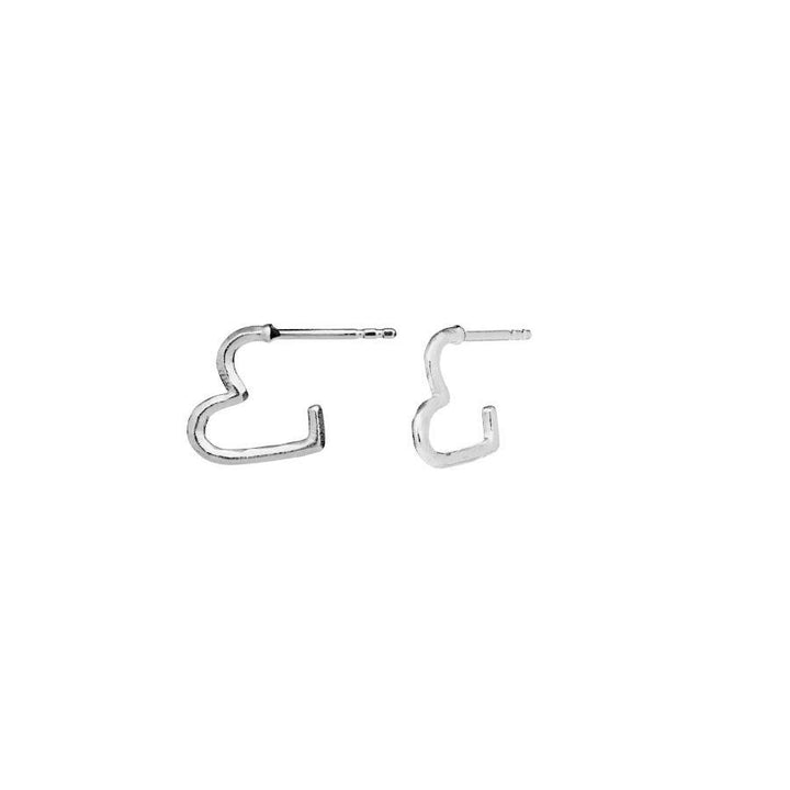 Maanesten Laia Petite silver heart earrings in a simple, open heart shape on a white background. Model 9963c-2