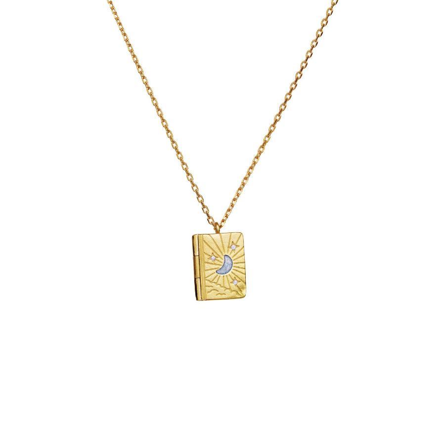 Maanesten Little Big Dreams gold-plated necklace with book pendant decorated with moon and stars, Model 2702a-1