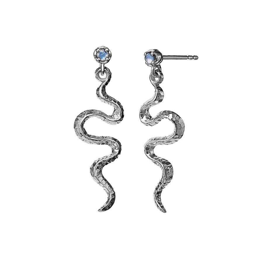Maanesten Lucy earrings in silver with twisted snake motif and blue stones, Model 9605c-9605c-1.