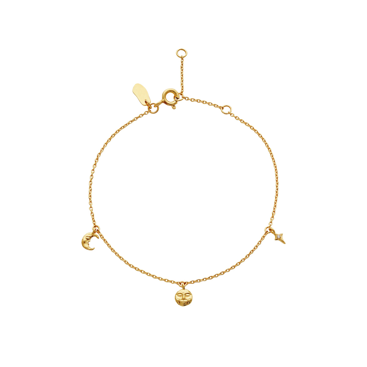 Moonstone Lysander gold-plated bracelet with moon, sun and star pendants in golden metal. Model 8691a