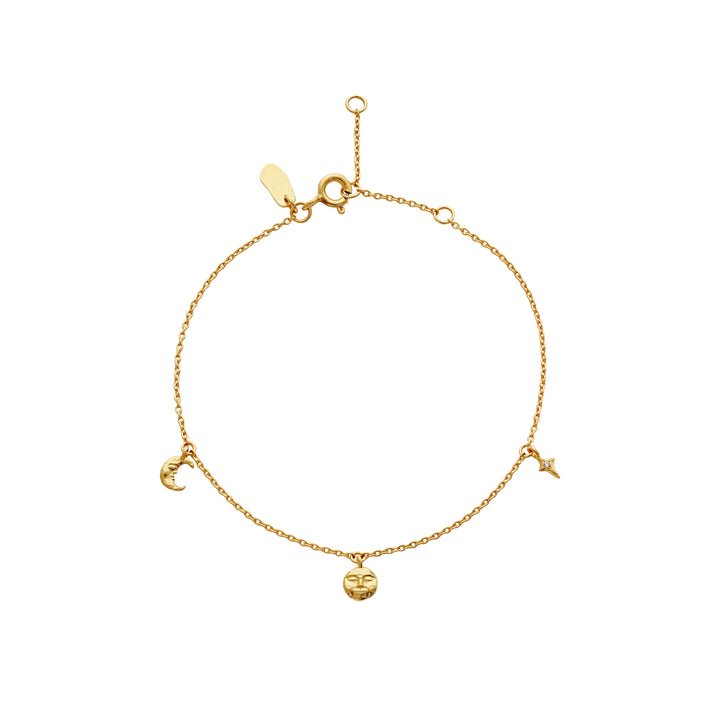 Moonstone Lysander gold-plated bracelet with moon, sun and star pendants in golden metal. Model 8691a