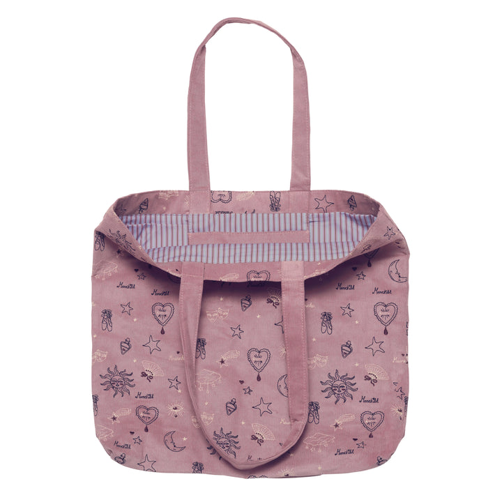 Maanesten Magic Corduroy Totebag Theater Magical Purple in purple velvet with magical patterns, Model 4102-2