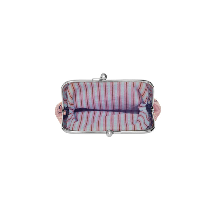 Maanesten Magic Small Pouch Magical Purple with striped lining and silver metal frame, top view. Model 4099-2