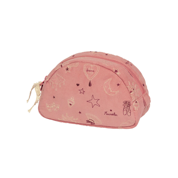 maanesten makeup bag medium magical pink in pink fabric with embroidered stars and moons, Model 4101-1