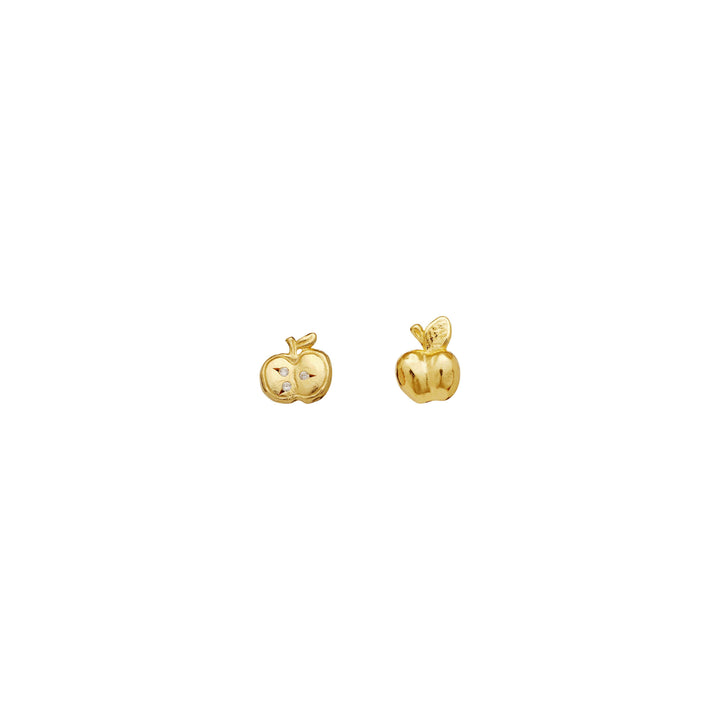 moonstone-melora-gold-plated-apple-ear studs shows two small apple-shaped gold-plated studs. Model 9979a-1