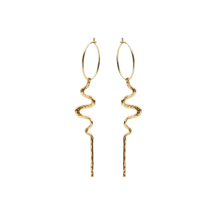 Maanesten Mia Creol gold-plated earrings with wavy, bent pendant in a gold look, Model 9372a-9372a-1.
