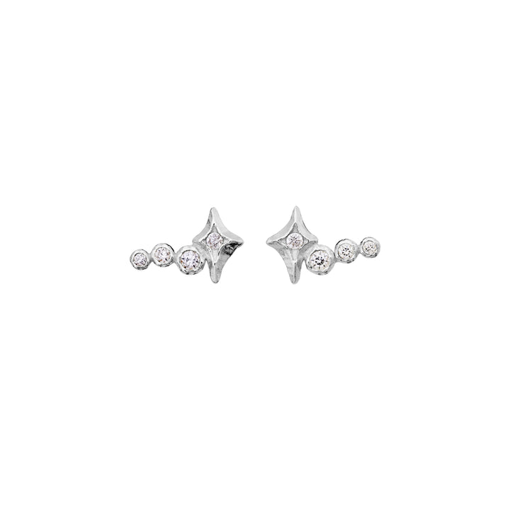 Maanesten Minna silver earrings with clear stones, star-shaped detail, Model 10044c-1.