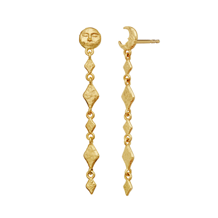 Moonstone Minola gold-plated earrings with sun and moon motif, elegant and textured. Model 10034a-1