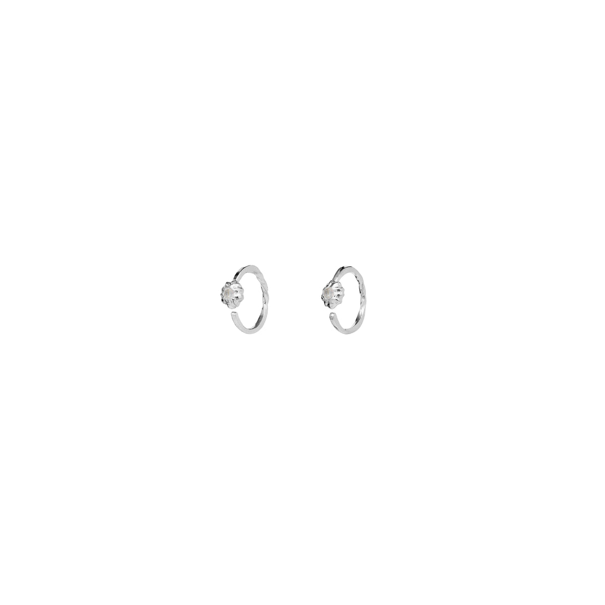 Maanesten Morgan silver creoles with simple flower, minimalist ear stud design, Model 9981c-1