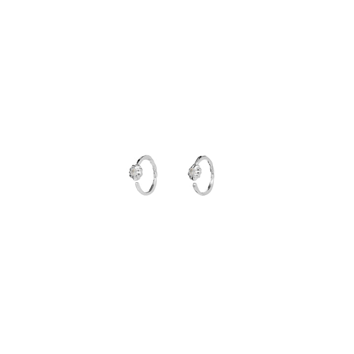Maanesten Morgan silver creoles with simple flower, minimalist ear stud design, Model 9981c-1